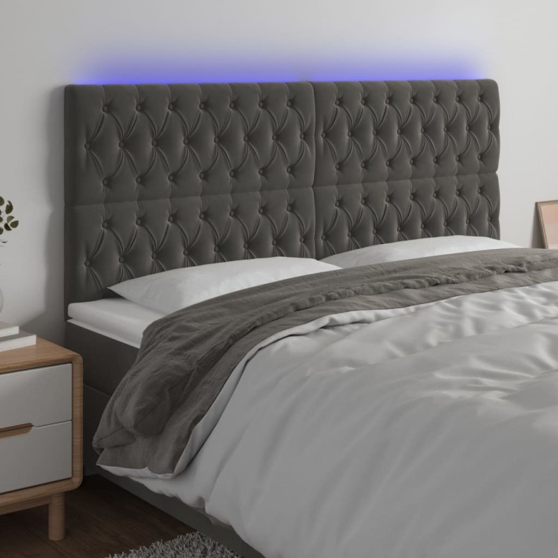 Tête de lit à LED Gris foncé 200x7x118/128 cm Velours 621743621743