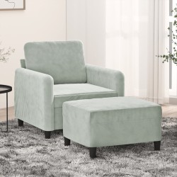 Fauteuil avec repose-pied Gris clair 60 cm Velours 621754621754