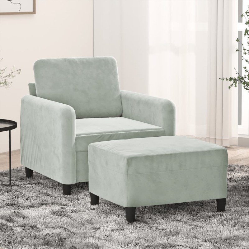 Fauteuil avec repose-pied Gris clair 60 cm Velours 621754621754