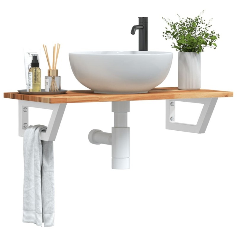 Étagère de vasque murale acier et bois massif d'acacia 621764621764