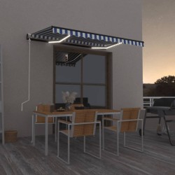 Auvent automatique capteur de vent/LED 300x250 cm Bleu et blanc 621791621791