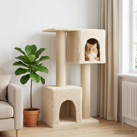 Arbre à chat avec poteaux à griffer en sisal Crème 114 cm 621794621794