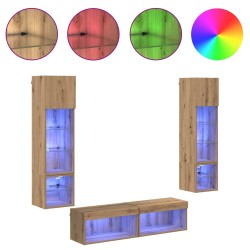 Unité murale de TV 6 pcs Chêne artisanal Bois d'ingénierie 621795621795