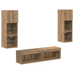 Unité murale de TV 6 pcs Chêne artisanal Bois d'ingénierie 621809621809