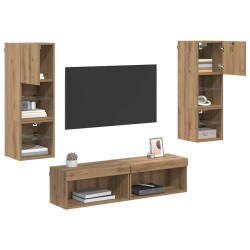 Unité murale de TV 6 pcs Chêne artisanal Bois d'ingénierie 621809621809