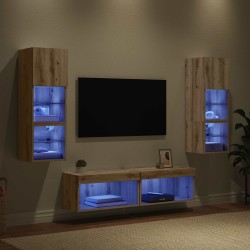 Unité murale de TV 6 pcs Chêne artisanal Bois d'ingénierie 621809621809