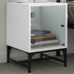 Table de chevet avec porte en verre blanc 35x37x50 cm 621823621823