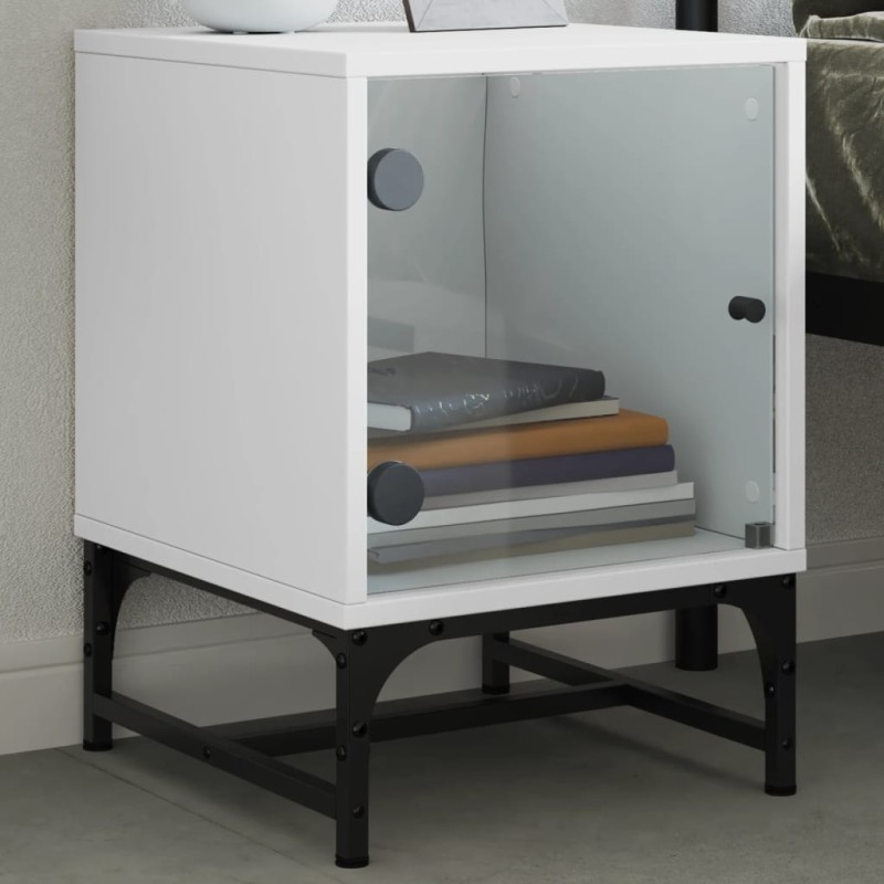 Table de chevet avec porte en verre blanc 35x37x50 cm 621823621823
