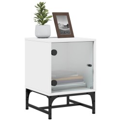 Table de chevet avec porte en verre blanc 35x37x50 cm 621823621823