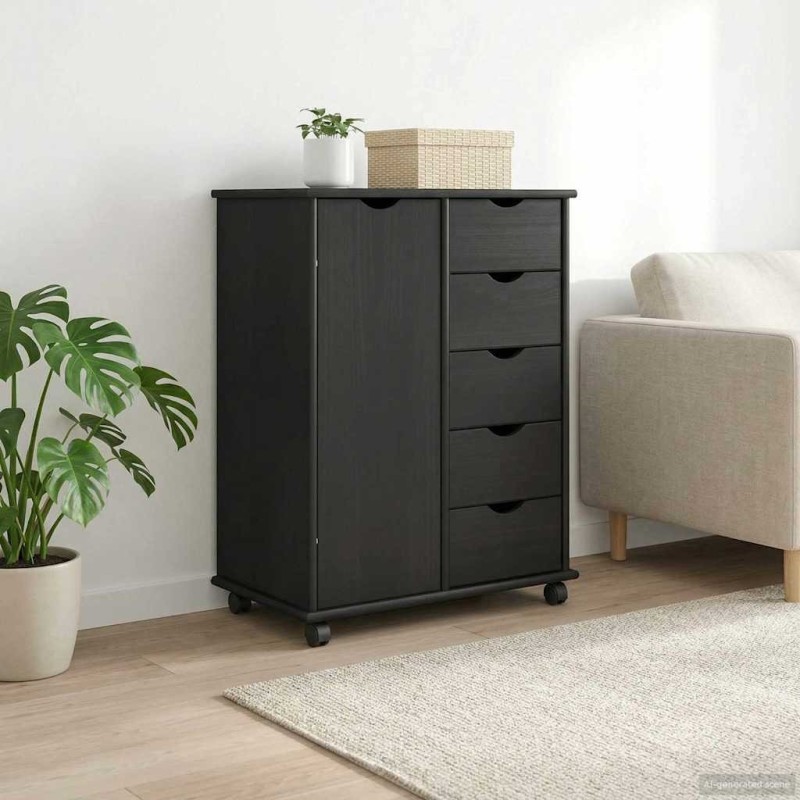 Cabinet roulant Gris 63,5 x 39 x 79 cm Bois de Pin Massif 621859621859