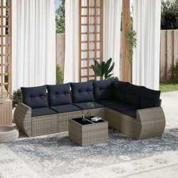 Ensemble de canapé de jardin 7 pcs avec coussins gris résine tressée 621864621864