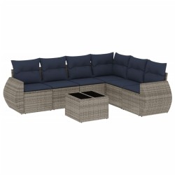 Ensemble de canapé de jardin 7 pcs avec coussins gris résine tressée 621864621864