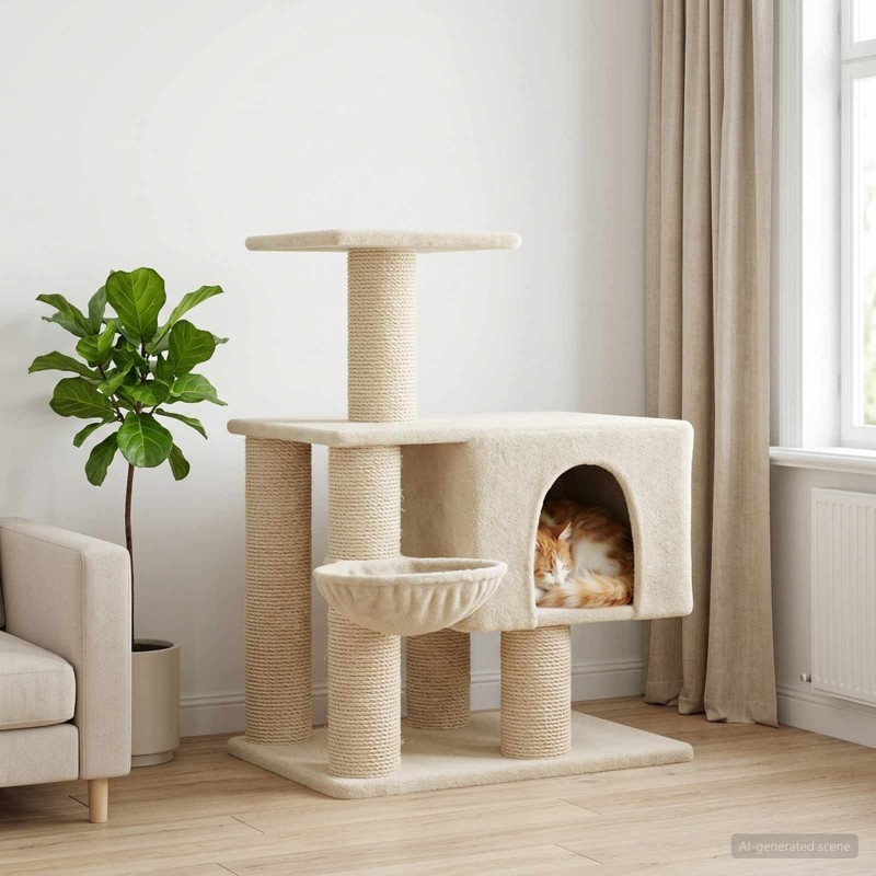 Arbre à chat avec poteaux à griffer en sisal Crème 96 cm 621886621886