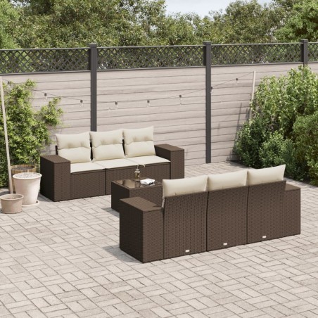 Salon de jardin avec coussins 7 pcs marron résine tressée 621916621916