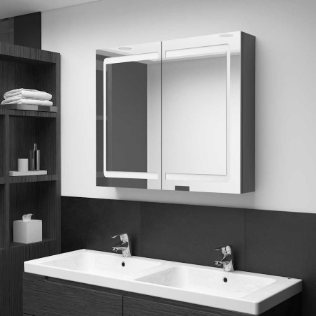 Armoire de salle de bain à miroir LED gris 80x12x68 cm 621940621940