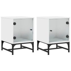 Tables de chevet avec portes en verre 2 pcs blanc 35x37x50 cm 621963621963