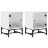Tables de chevet avec portes en verre 2 pcs blanc 35x37x50 cm 621963621963