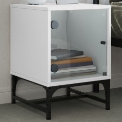 Tables de chevet avec portes en verre 2 pcs blanc 35x37x50 cm 621963621963