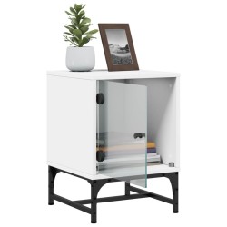 Tables de chevet avec portes en verre 2 pcs blanc 35x37x50 cm 621963621963