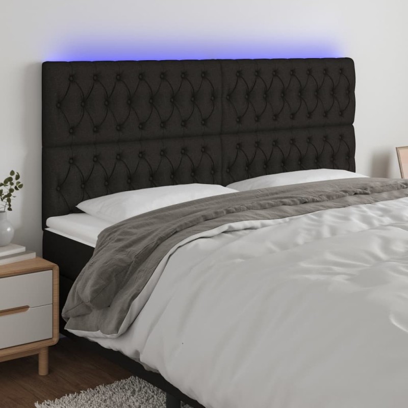 Tête de lit à LED Noir 200x7x118/128 cm Tissu 621978621978