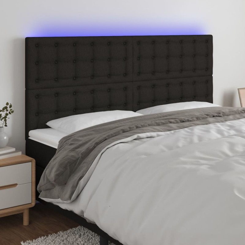 Tête de lit à LED Noir 200x5x118/128 cm Tissu 622035622035