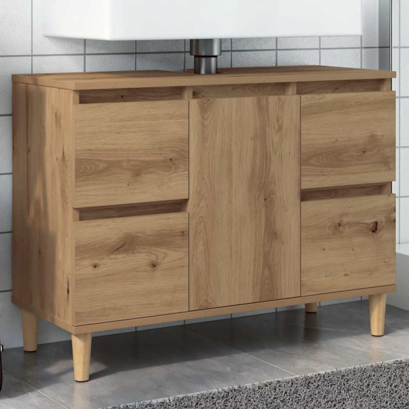 Armoire d'évier chêne artisanal 80x33x60 cm bois d'ingénierie 622058622058