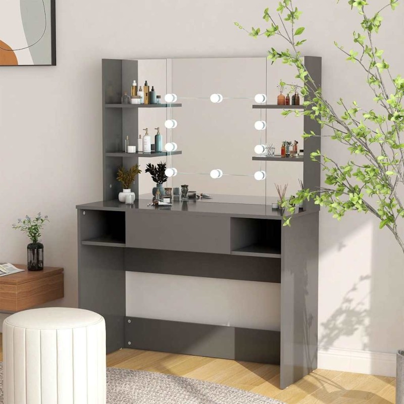 Table de maquillage avec éclairage LED 100x40x135 cm MDF Gris 622065622065
