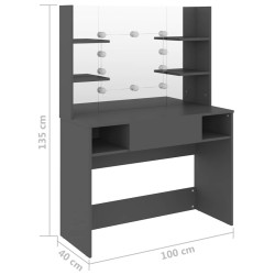 Table de maquillage avec éclairage LED 100x40x135 cm MDF Gris 622065622065