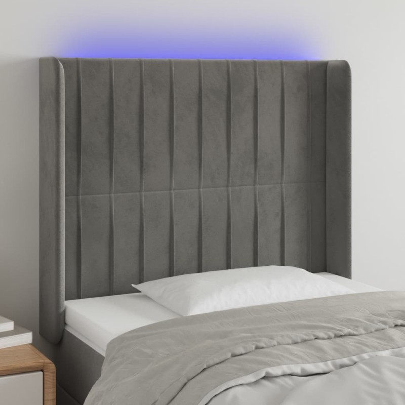 Tête de lit à LED Gris clair 103x16x118/128 cm Velours 622110622110