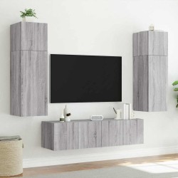 Meubles TV muraux et lumières LED 2pcs sonoma gris 80x35x31 cm 622122622122