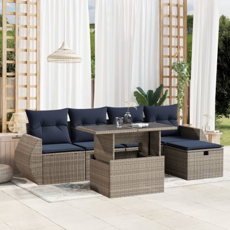 Ensemble de canapé de jardin 6 pcs avec coussins gris résine tressée 622128622128