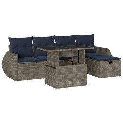 Ensemble de canapé de jardin 6 pcs avec coussins gris résine tressée 622128622128