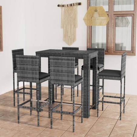 Ensemble de bar d'extérieur 7 pcs coussins Résine tressée Gris 622129622129