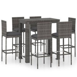 Ensemble de bar d'extérieur 7 pcs coussins Résine tressée Gris 622129622129