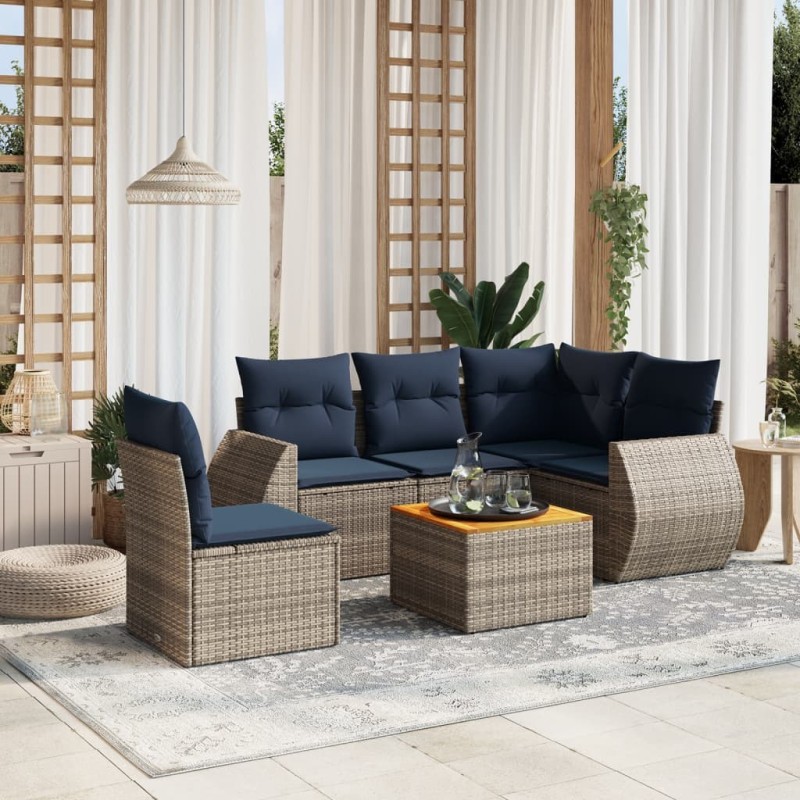 Ensemble de canapé de jardin 6 pcs avec coussins gris résine tressée 622133622133