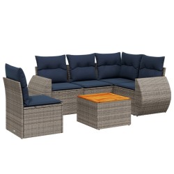 Ensemble de canapé de jardin 6 pcs avec coussins gris résine tressée 622133622133