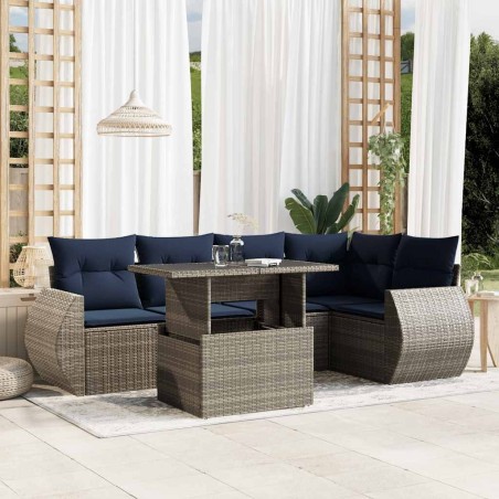 Ensemble de canapé de jardin 6 pcs avec coussins gris résine tressée 622140622140