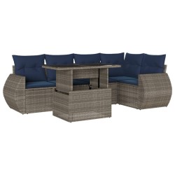 Ensemble de canapé de jardin 6 pcs avec coussins gris résine tressée 622140622140