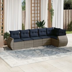 Ensemble de canapé de jardin 6 pcs avec coussins gris résine tressée 622141622141