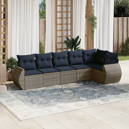 Ensemble de canapé de jardin 6 pcs avec coussins gris résine tressée 622141622141