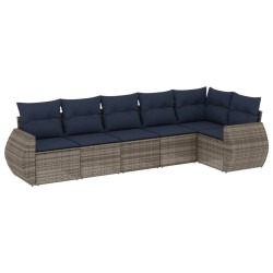 Ensemble de canapé de jardin 6 pcs avec coussins gris résine tressée 622141622141