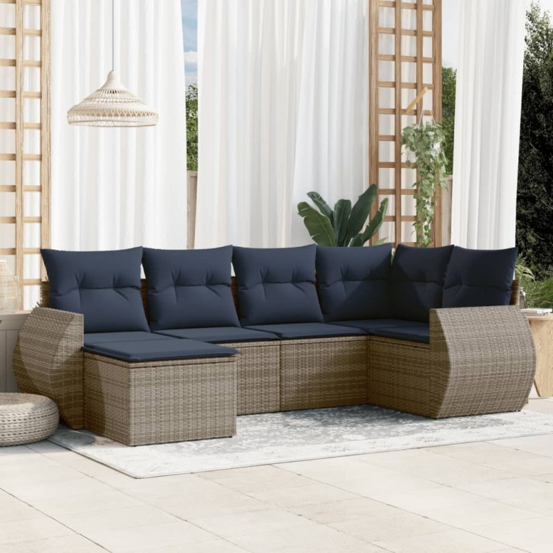 Ensemble de canapé de jardin 6 pcs avec coussins gris résine tressée 622144622144