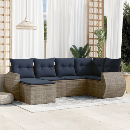 Ensemble de canapé de jardin 6 pcs avec coussins gris résine tressée 622144622144