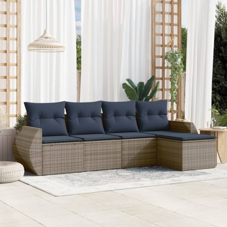 Ensemble de canapé de jardin 5 pcs avec coussins gris résine tressée 622145622145
