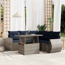Ensemble de canapé de jardin 6 pcs avec coussins gris résine tressée 622151622151