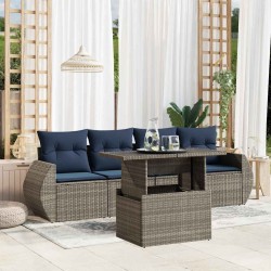 Ensemble de canapé de jardin 5 pcs avec coussins gris résine tressée 622174622174