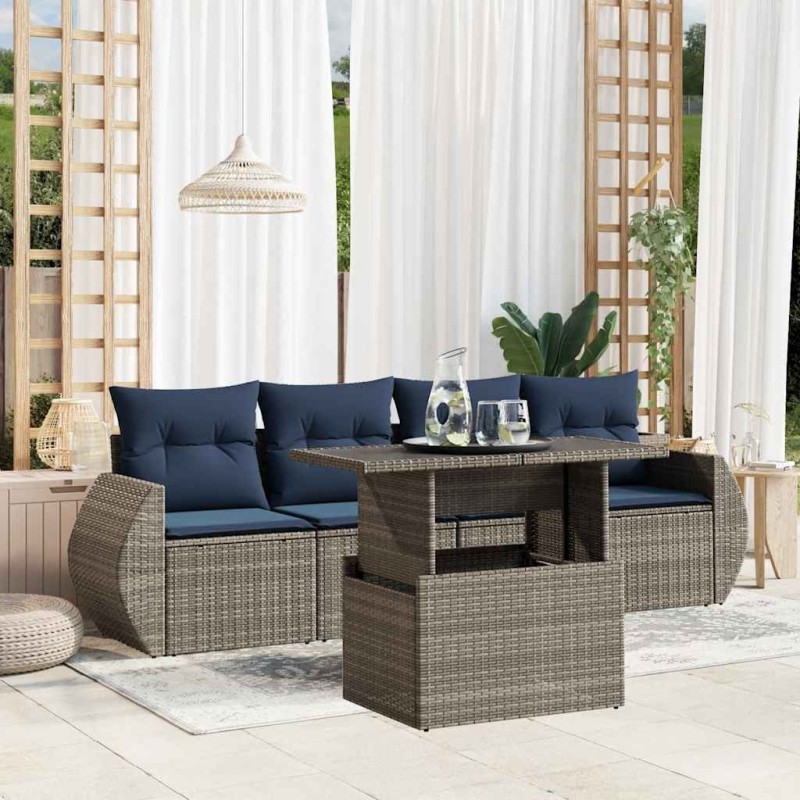 Ensemble de canapé de jardin 5 pcs avec coussins gris résine tressée 622174622174