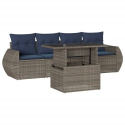 Ensemble de canapé de jardin 5 pcs avec coussins gris résine tressée 622174622174