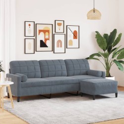 Canapé à 3 places avec repose-pieds Gris foncé 210 cm Velours 622177622177