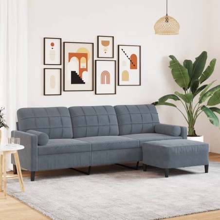 Canapé à 3 places avec repose-pieds Gris foncé 210 cm Velours 622177622177